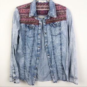 LIFE IN PROGRESS | Boho Snap Front Denim Shirt M